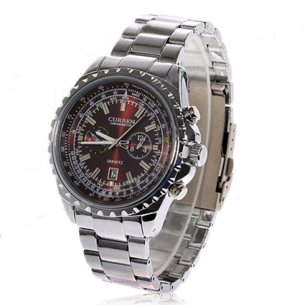 Curren Quartz Men's Stainless Steel Chronograph (Black/Red 4.5cm Dial) - CUR102