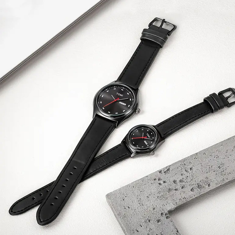 TOMI T-030 Couple Watch Date Day Leather Straps