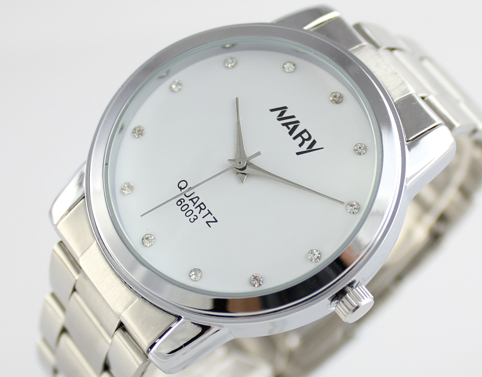 Nary Women's White Dial Stainless Steel Dress Watch-A6003W