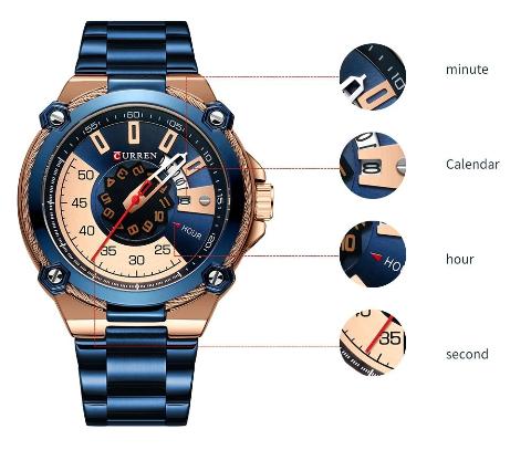 Curren Blue n Gold Dial Watch (Dial 4.5cm) - CUR185