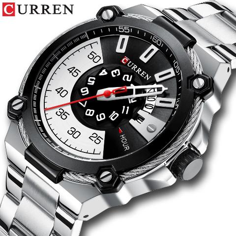 Curren Black n White Dial Watch (Dial 4.5cm) - CUR184