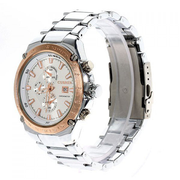 Curren Quartz Men's Stainless Steel Waterproof Chronograph (4.5cm Silver Dial) - CUR112