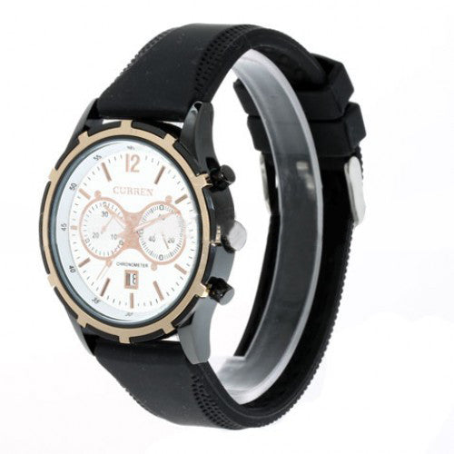 Curren Men's Leisure Watch with Silicone Band (White 4.5cm Dial) - CUR061