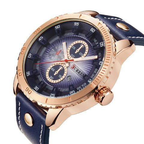 Curren Gold and Blue Dial Men's Watch (Dial 4.5cm) - CUR195