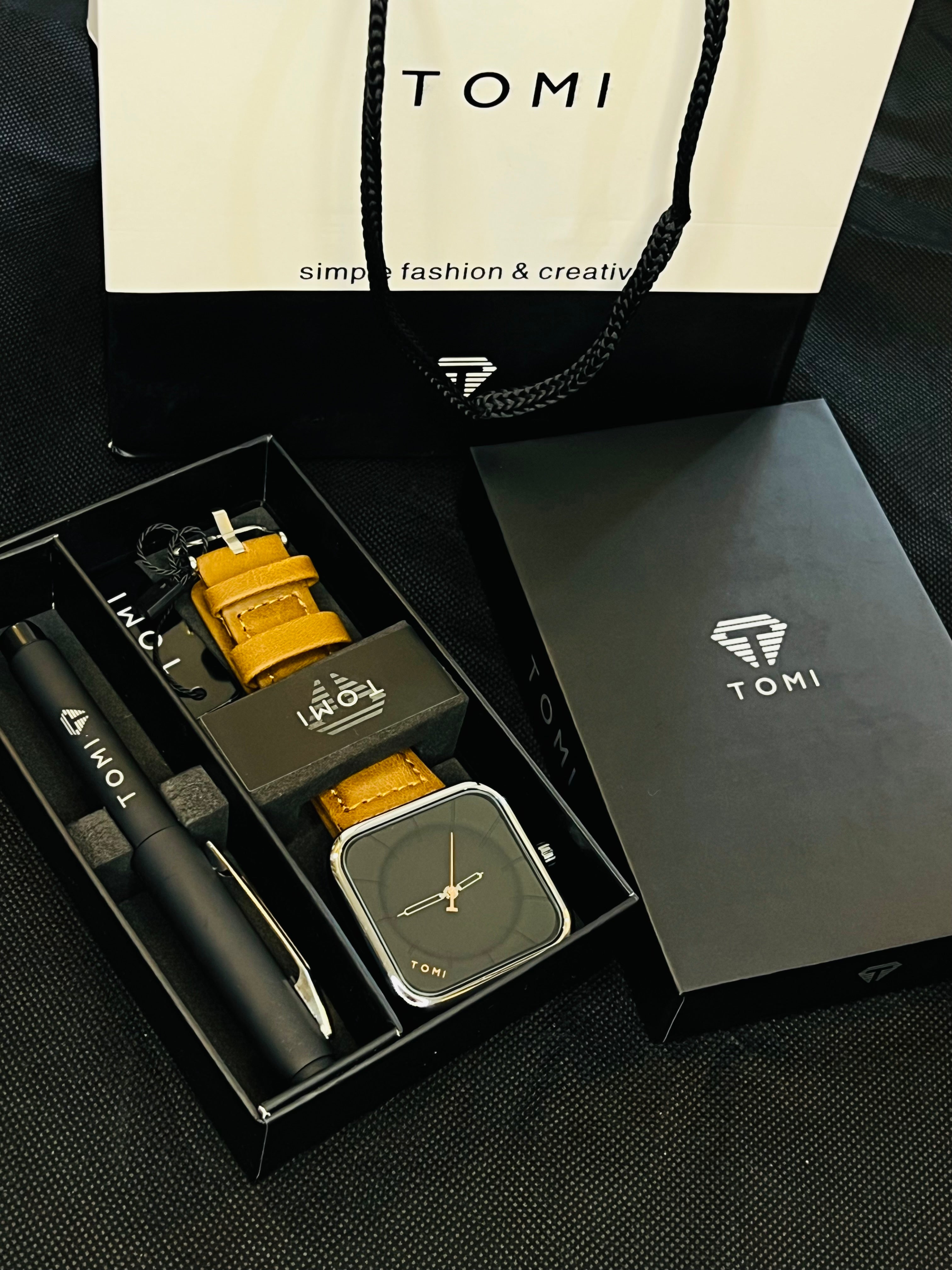 TOMI T-093 Quartz Watch With Pen Gift Box