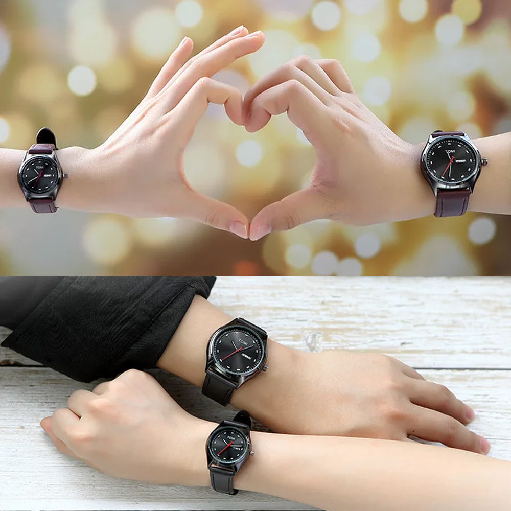 TOMI T-030 Couple Watch Date Day Leather Straps