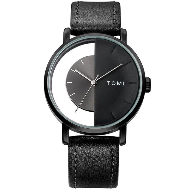 TOMI T-080 Unisex Watch Half Transparent Leather Strap