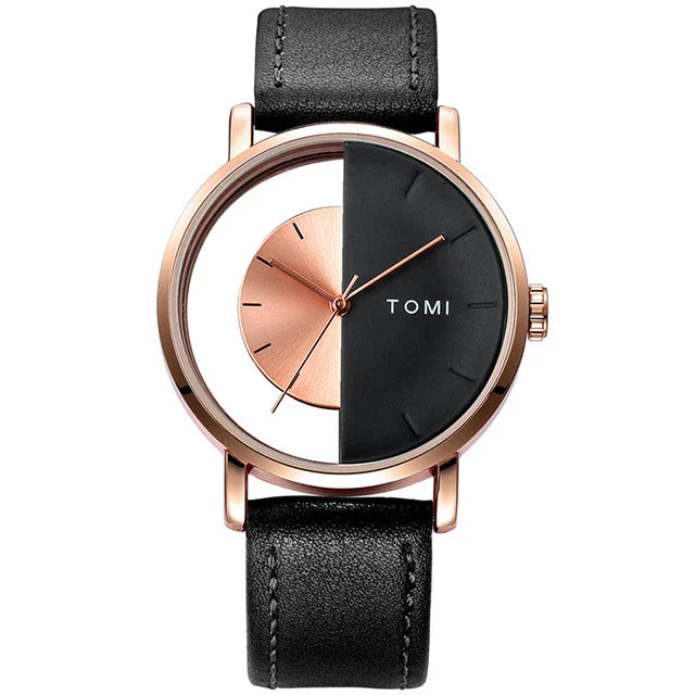 TOMI T-080 Unisex Watch Half Transparent Leather Strap