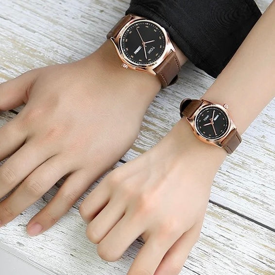 TOMI T-030 Couple Watch Date Day Leather Straps