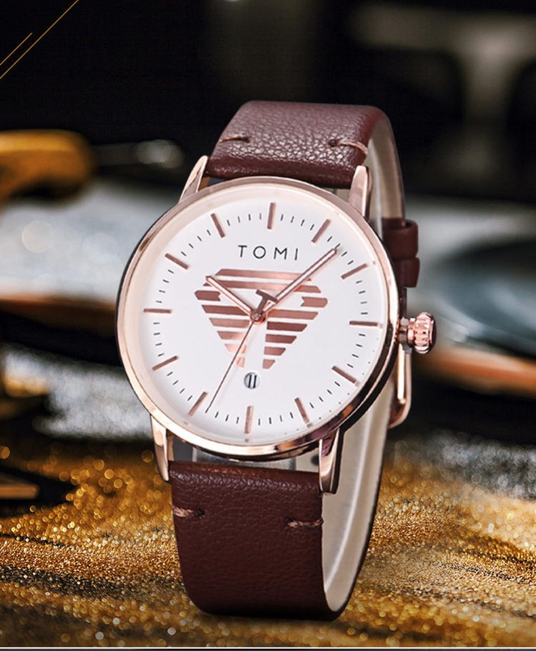 TOMI T-042 Watch For Men's Date Quartz Leather Strap