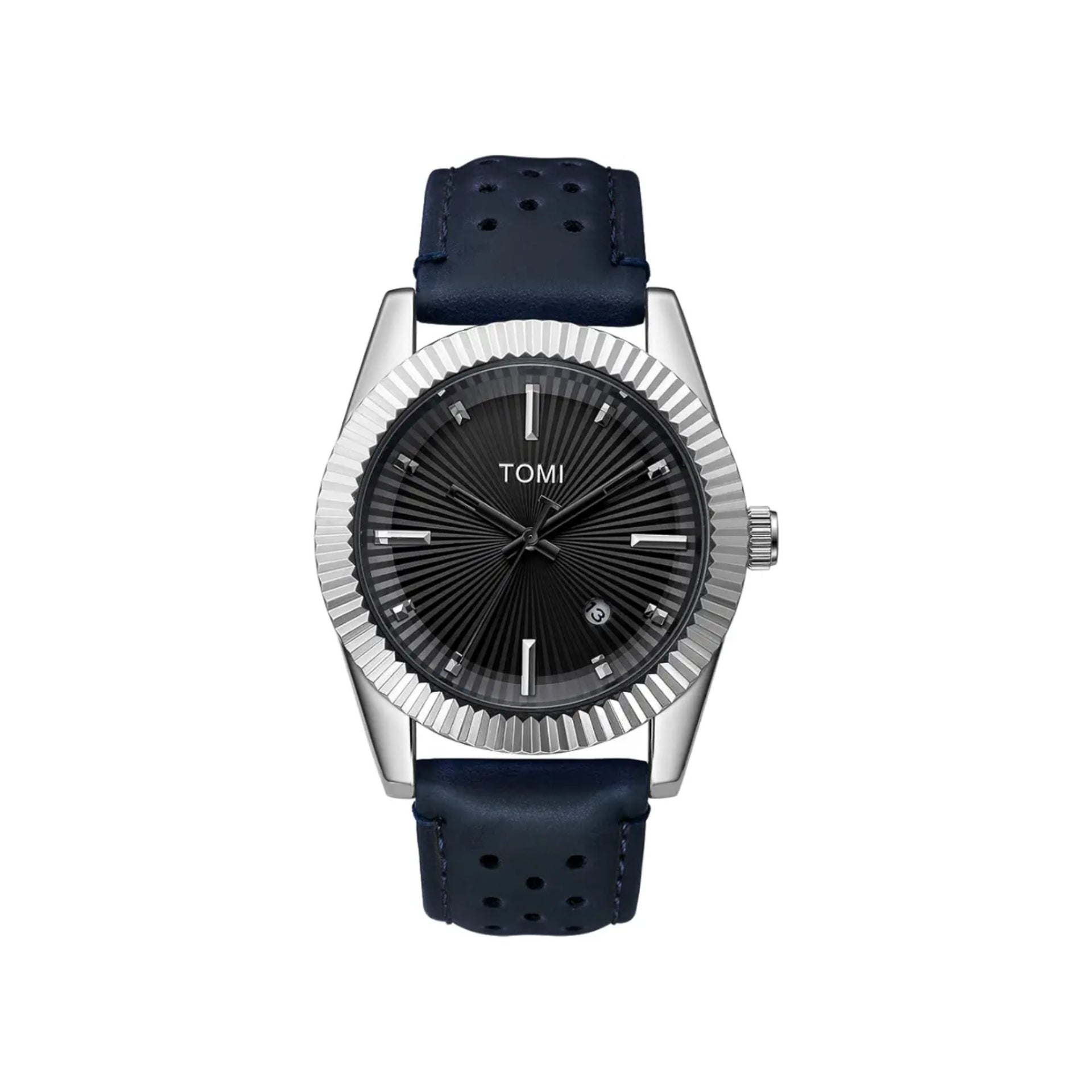 TOMI T-098 Men's Watch Date Quartz Round Shape Dial Leather Straps