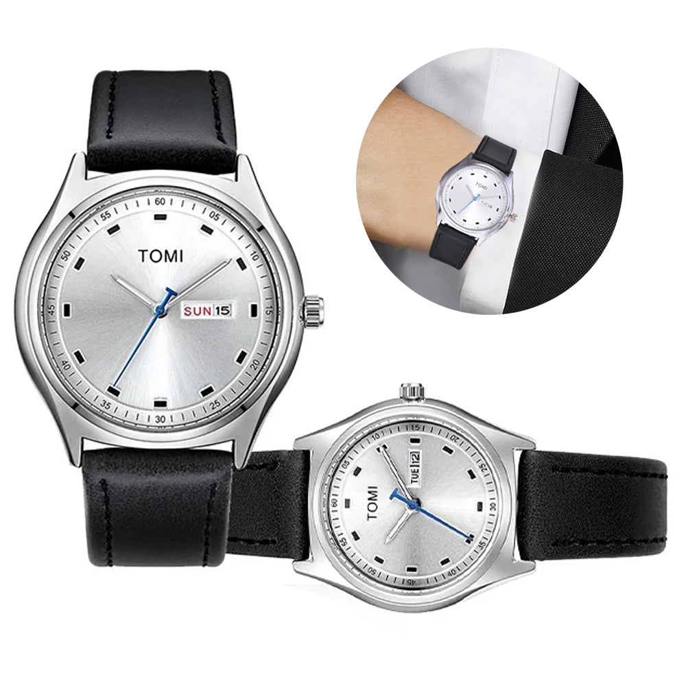 TOMI T-030 Couple Watch Date Day Leather Straps