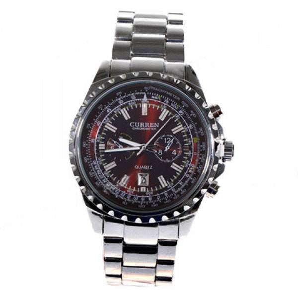 Curren Quartz Men's Stainless Steel Chronograph (Black/Red 4.5cm Dial) - CUR102