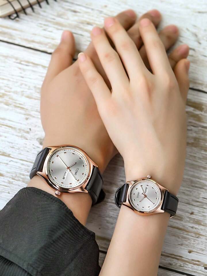 TOMI T-030 Couple Watch Date Day Leather Straps